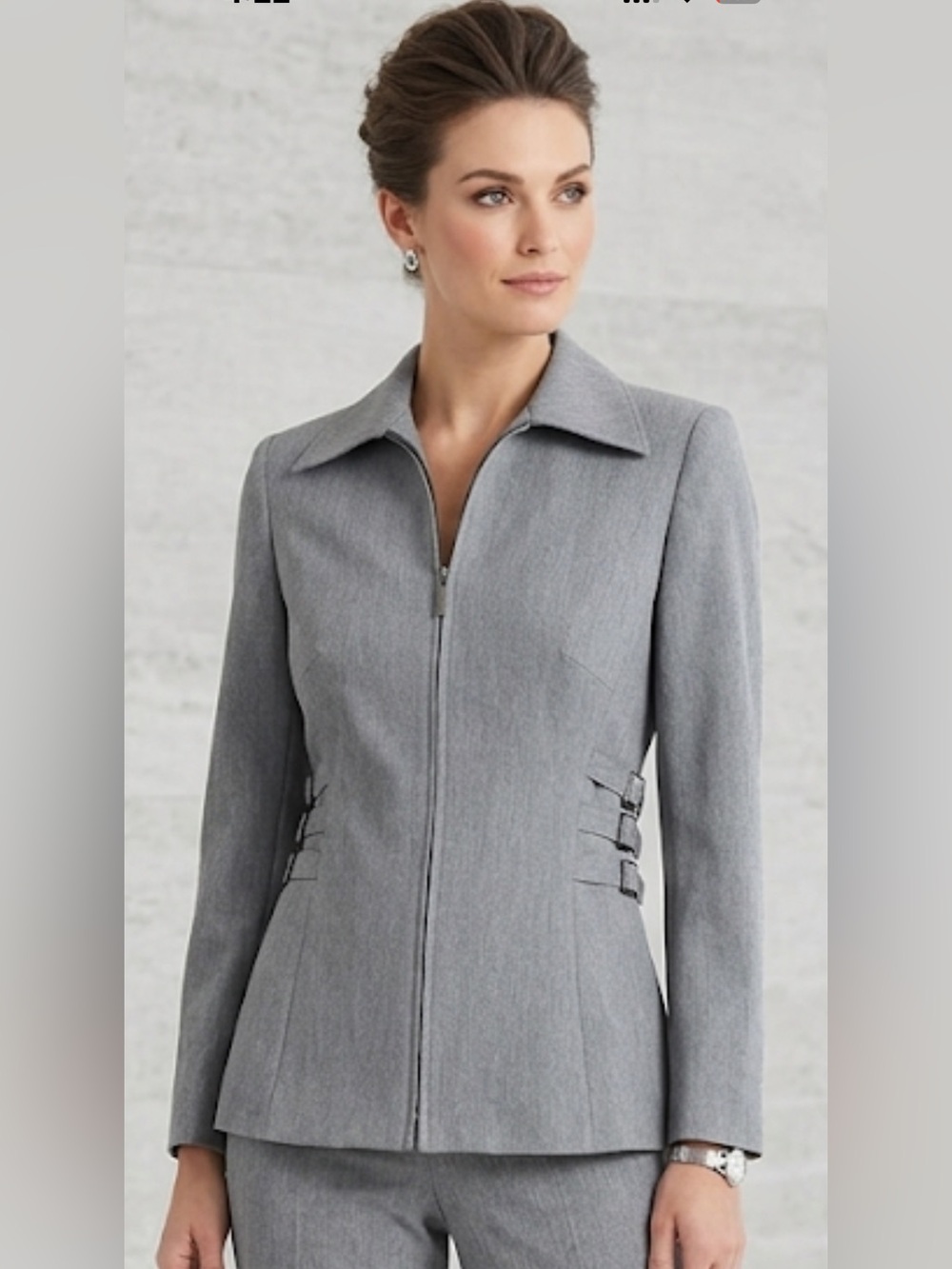 Vertigo Paris Grey Zip-Front Tailored Blazer made in France 17” PTP. NWOT